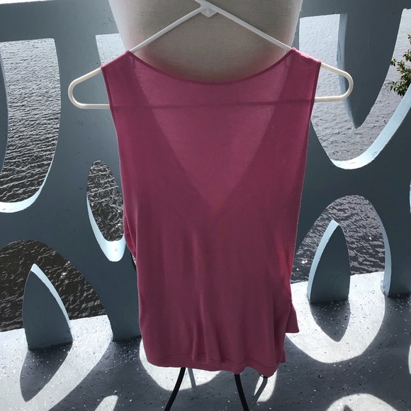 Valentino Sleeveless Sweet Pink Deep Plunge V-Neck Top with Bow Accent - Picture 11 of 11